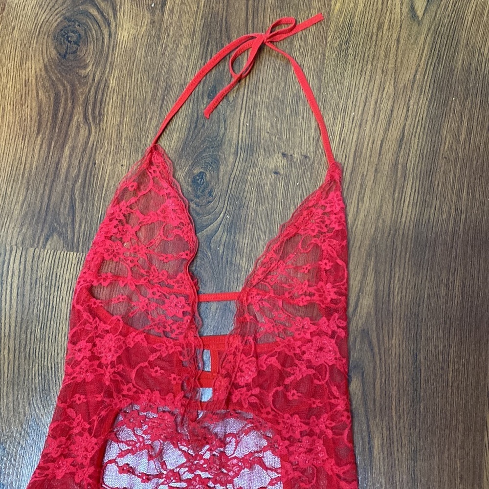 🍒 Cherry Red Lace Teddy Dress 🍒 - Picture 2 of 10